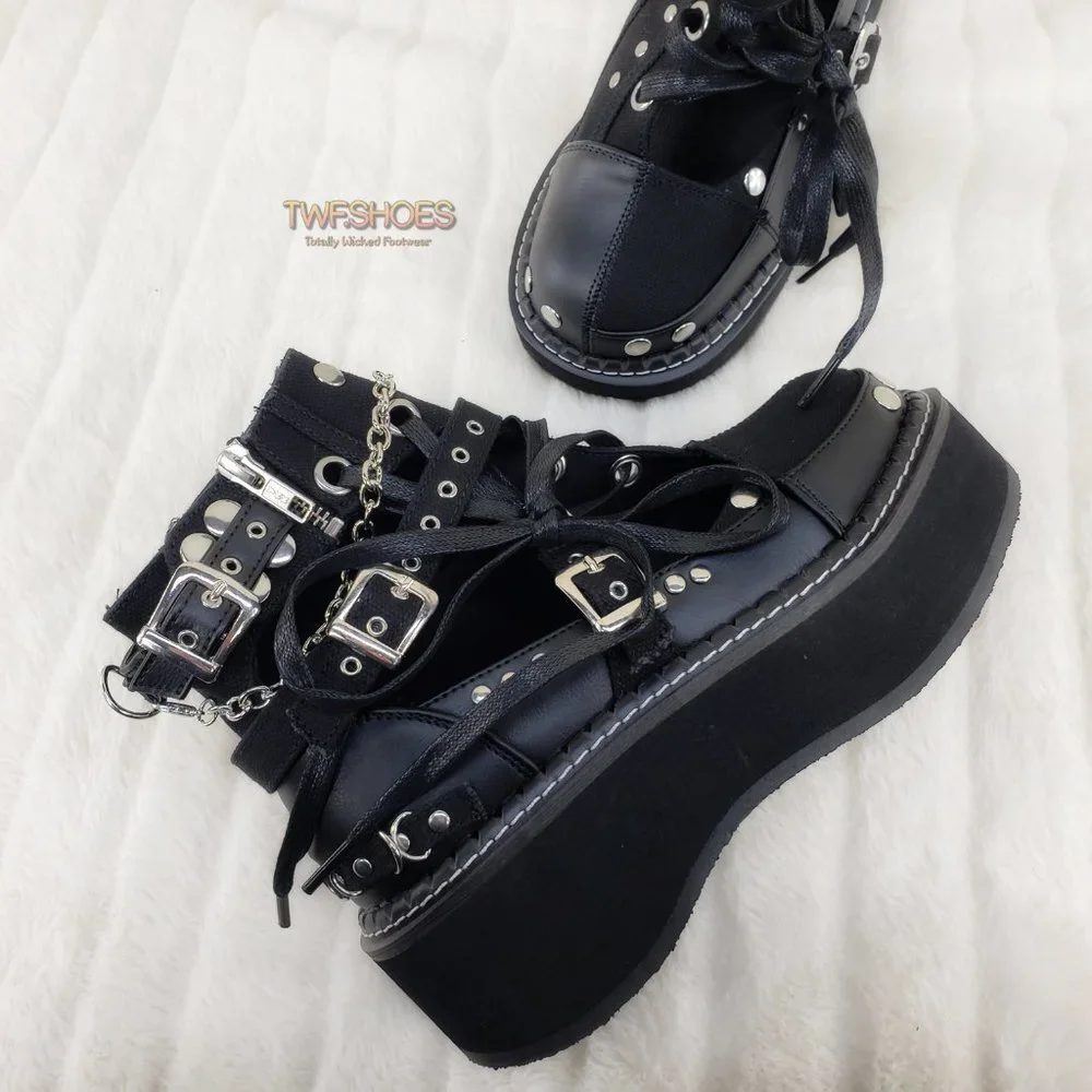 Emily Cut Out Platform Sandal Boots Goth Punk Ankle Boots - Picture 2 of 15